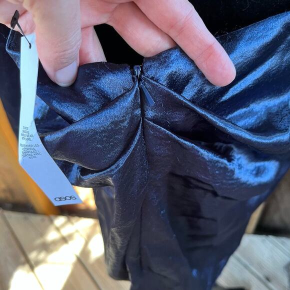 ASOS DESIGN Cowl Neck Mini Dress With Drape Skirt Blue Satin Size 14. NEW - Picture 12 of 15